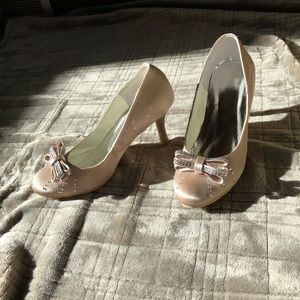 Satin Champagne and Rhinestone Heels
